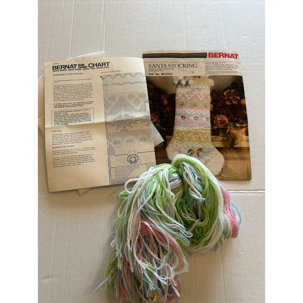 Vtg Bernat Baby's First Stocking Kit Quick Stitch 9x15 Pastel Christmas Stocking - Picture 5 of 6